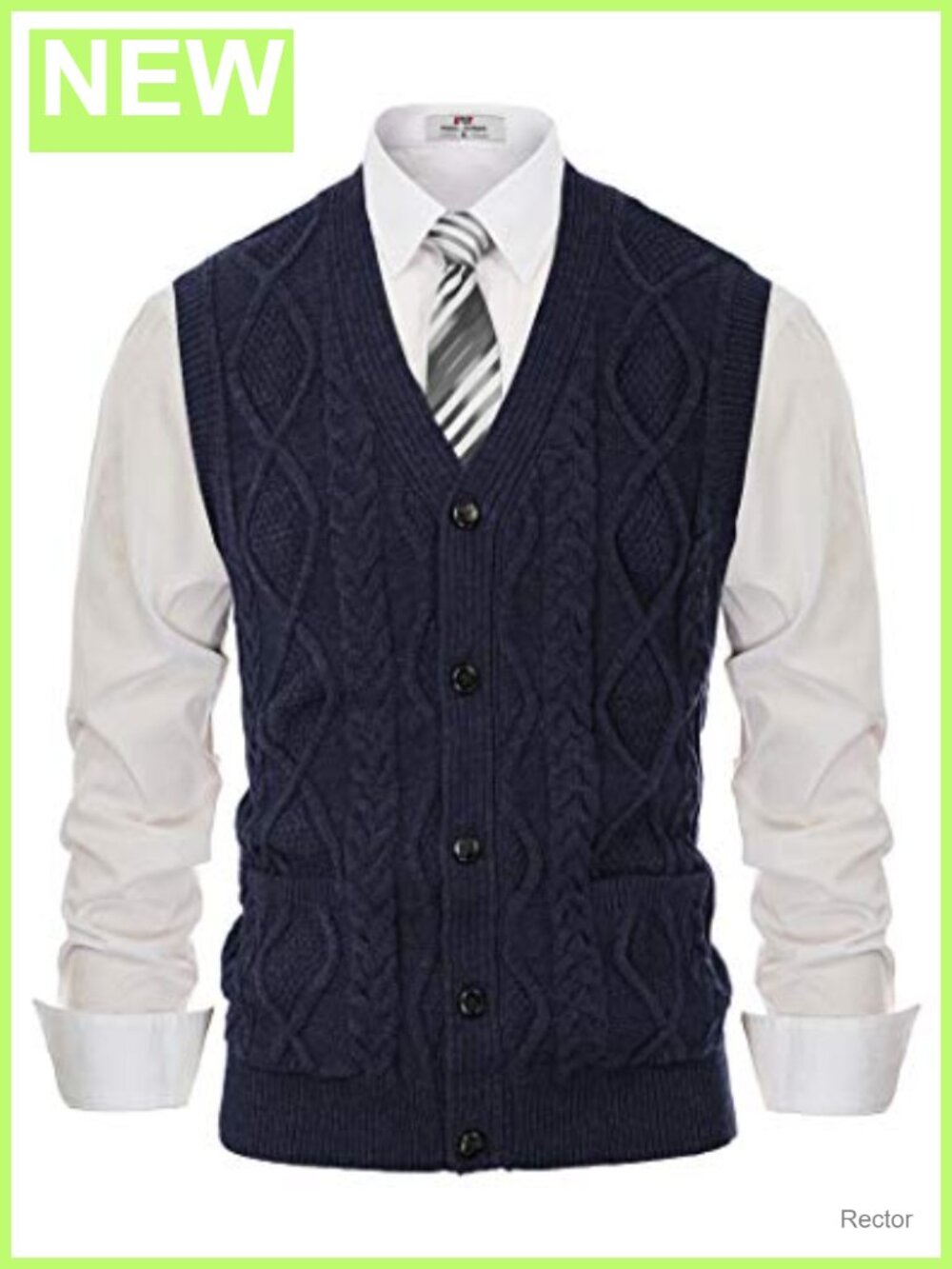 Mens Cable Knit V Neck Button Up Sweater Vest Sleeveless